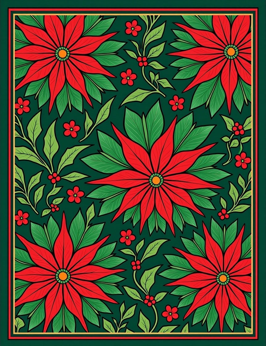 Crimson Poinsettia Festive Garden Rug