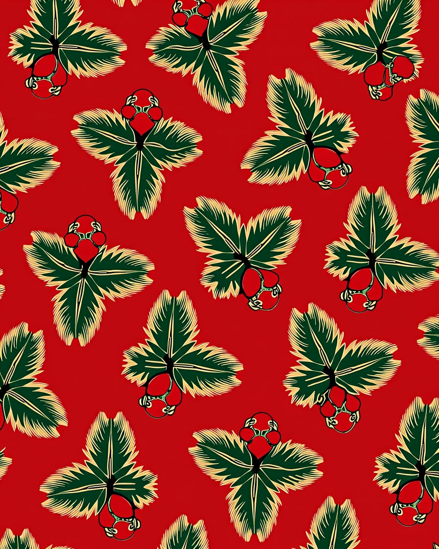 Vintage Red Strawberry Foliage Arrangement Rug