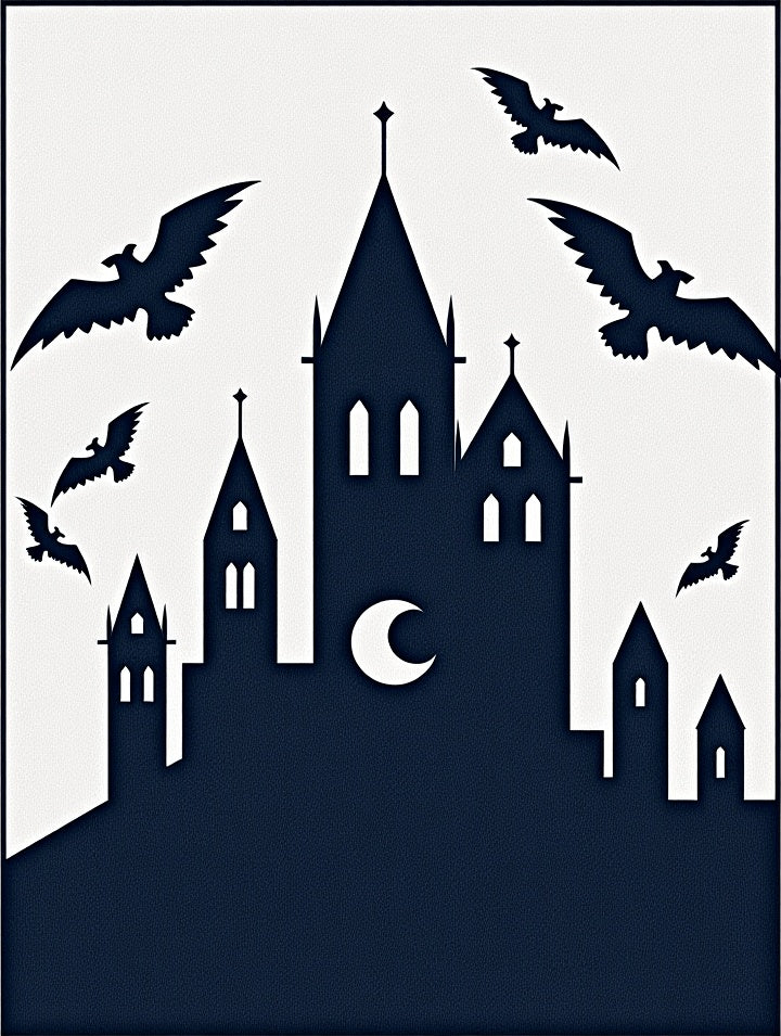 Gothic Castle Moon Bat Silhouette Rug