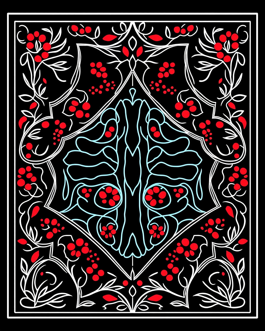 Retro Red Berry Floral Crest Rug