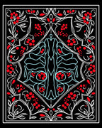 Retro Red Berry Floral Crest Rug