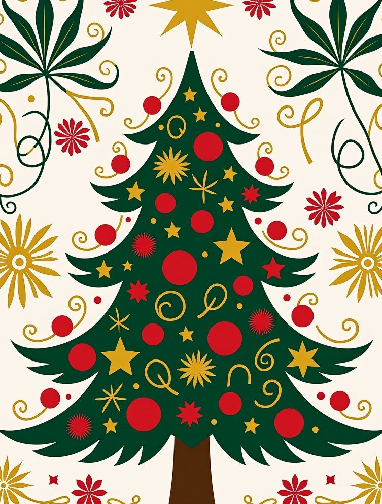Festive Green Christmas Tree Ornaments Rug