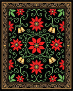 Red Flower Black Gold Bell Garland Rug