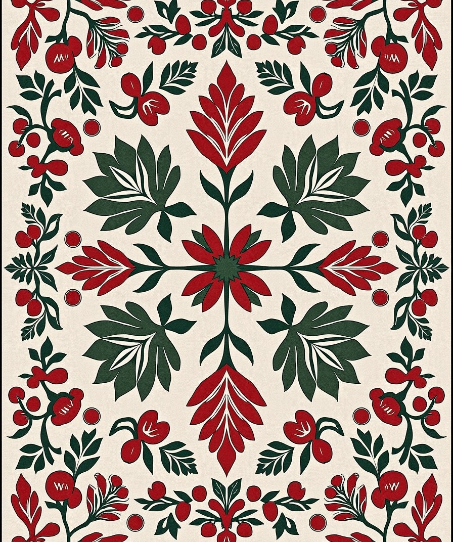 Crimson and Emerald Folk Floral Rug