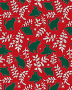 Whimsical Green Cats White Branches Red Rug
