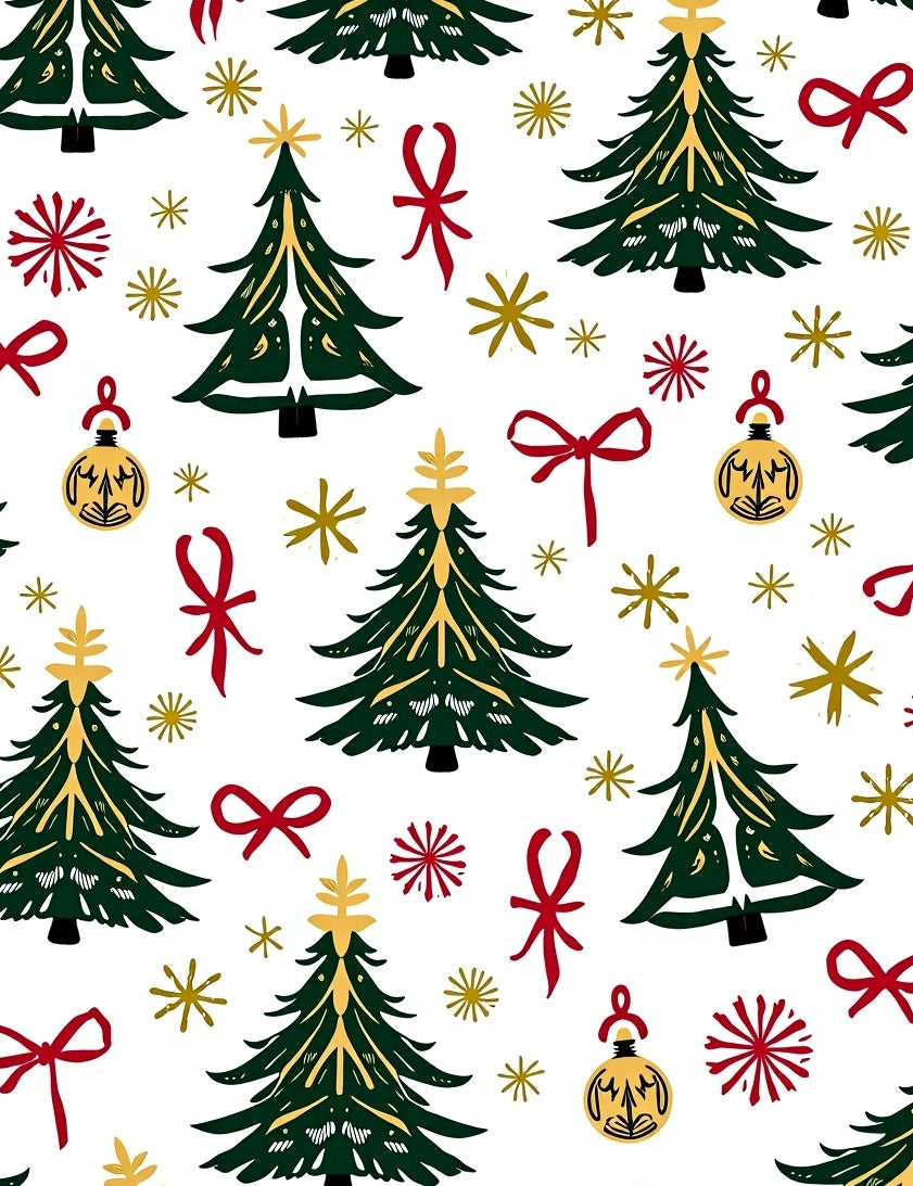 Festive Green Trees Red Gold Accents Rug