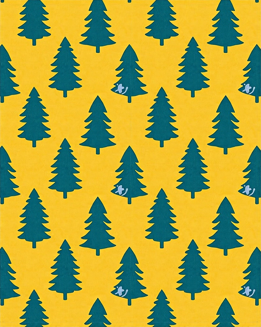 Teal Pine Forest Yellow Background Rug
