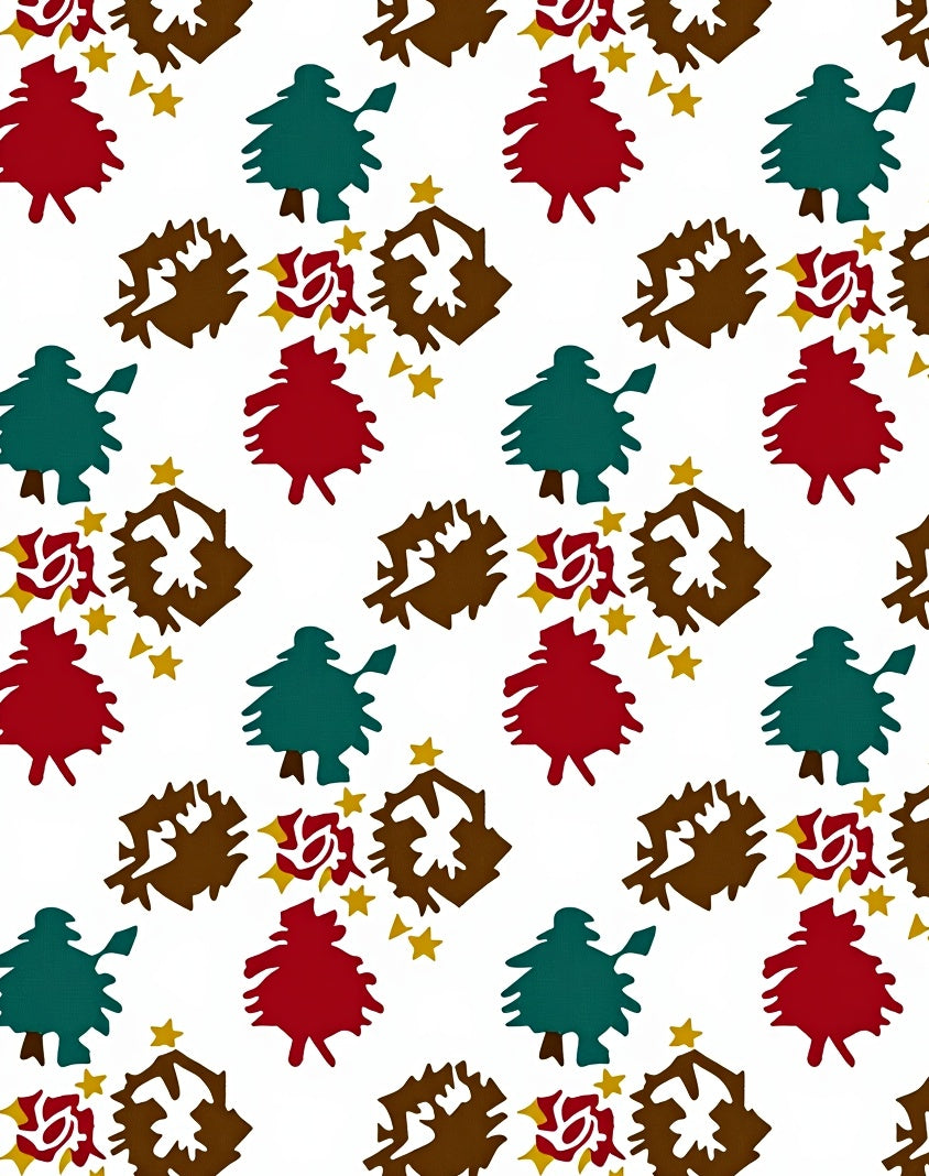 Red Teal Brown Star Tree Scatter Rug