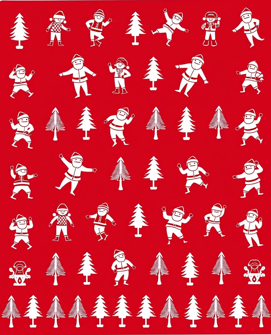 Red Christmas Party Santa Trees Rug