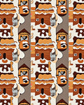 Earthy Brown Cartoon Village Repeat Rug