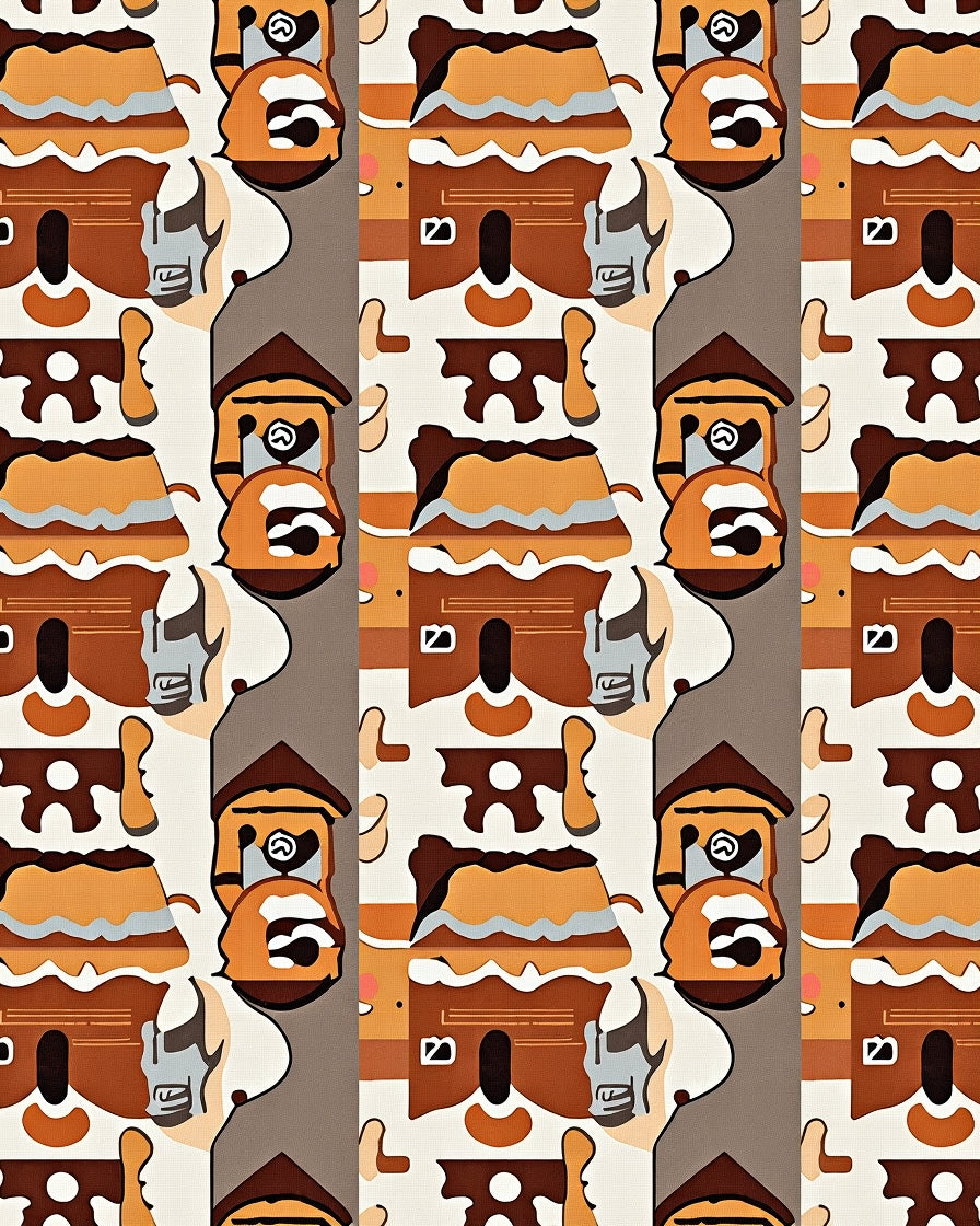 Earthy Brown Cartoon Village Repeat Rug