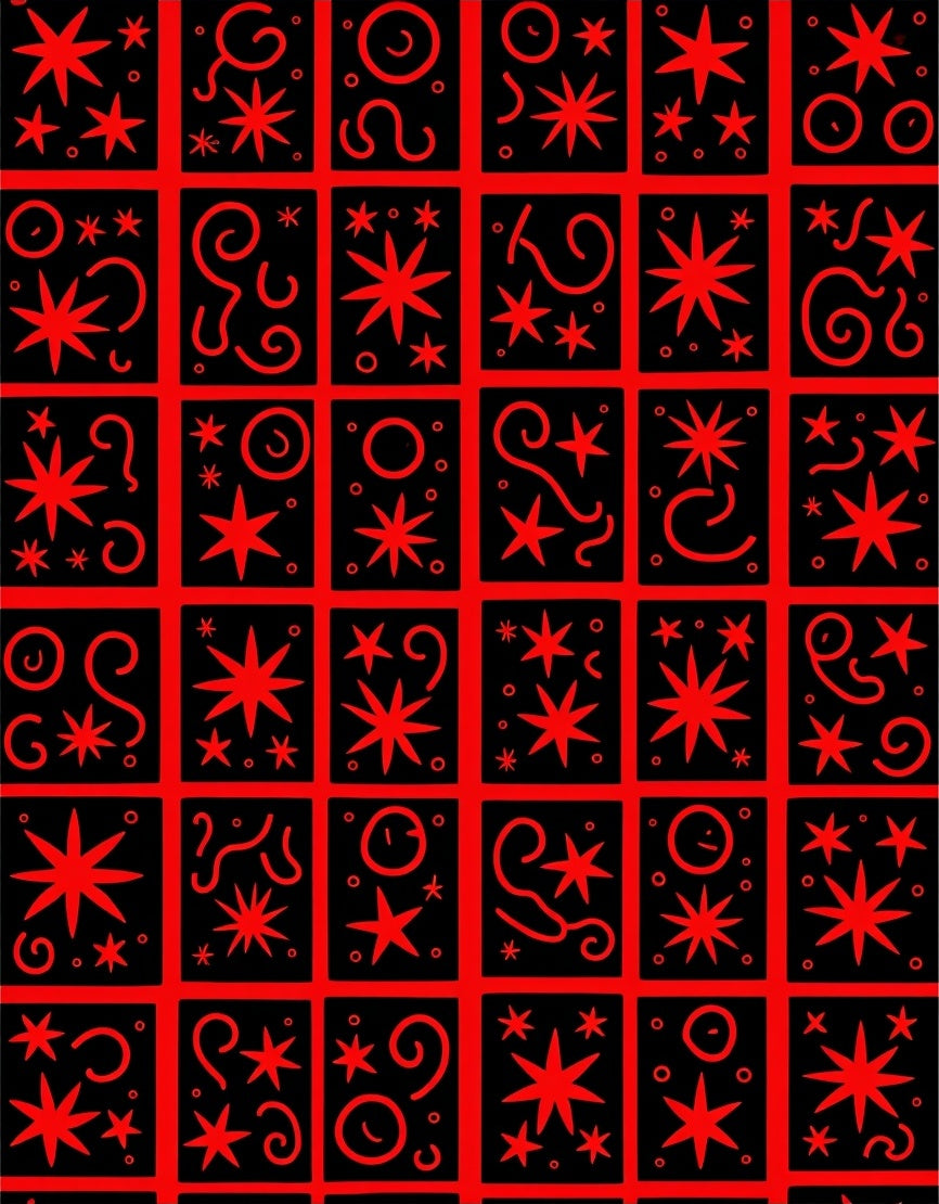 Bold Red Starburst Grid Rug