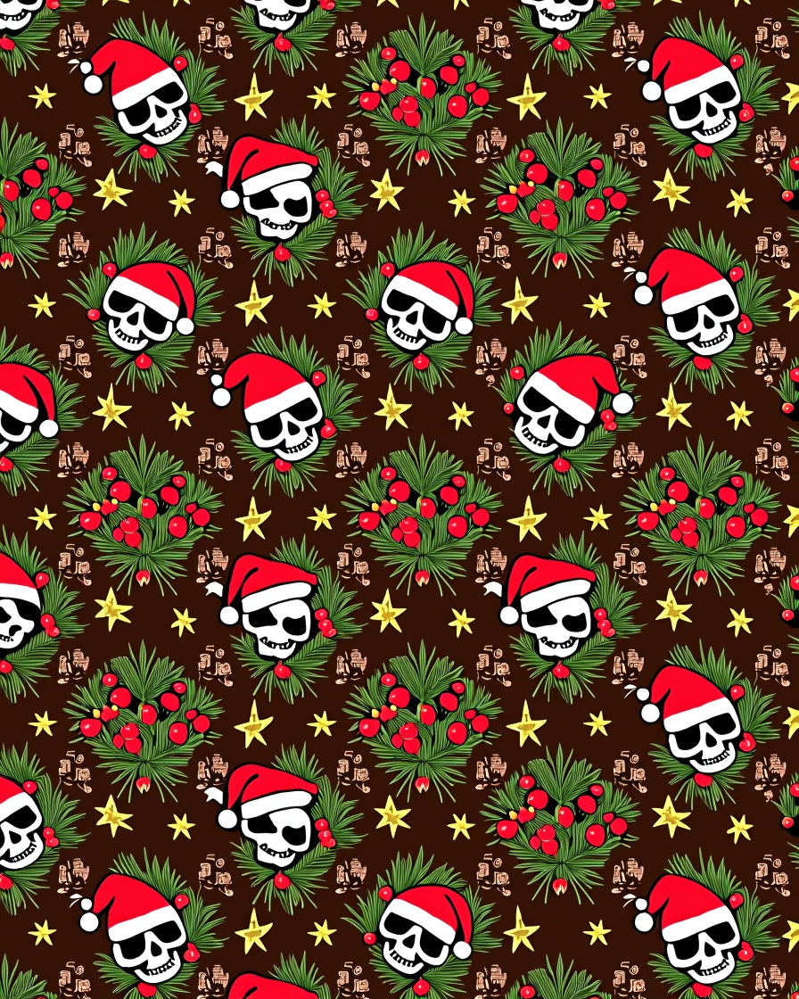 Christmas Skulls Holly Berry Stars Rug
