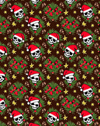 Christmas Skulls Holly Berry Stars Rug