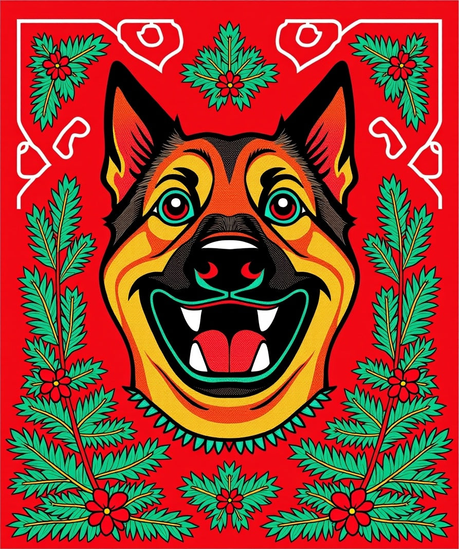 Bold Red German Shepherd Floral Rug