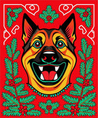 Bold Red German Shepherd Floral Rug