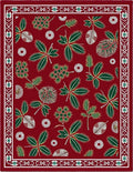 Crimson Green Leaf Botanical Border Rug