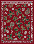 Crimson Green Leaf Botanical Border Rug