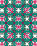 Teal Red White Floral Medallion Tile Rug