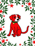 Red Dog with Green Foliage and Stars Rug