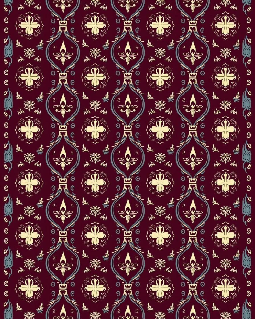Crimson Floral Medallion Scroll Rug