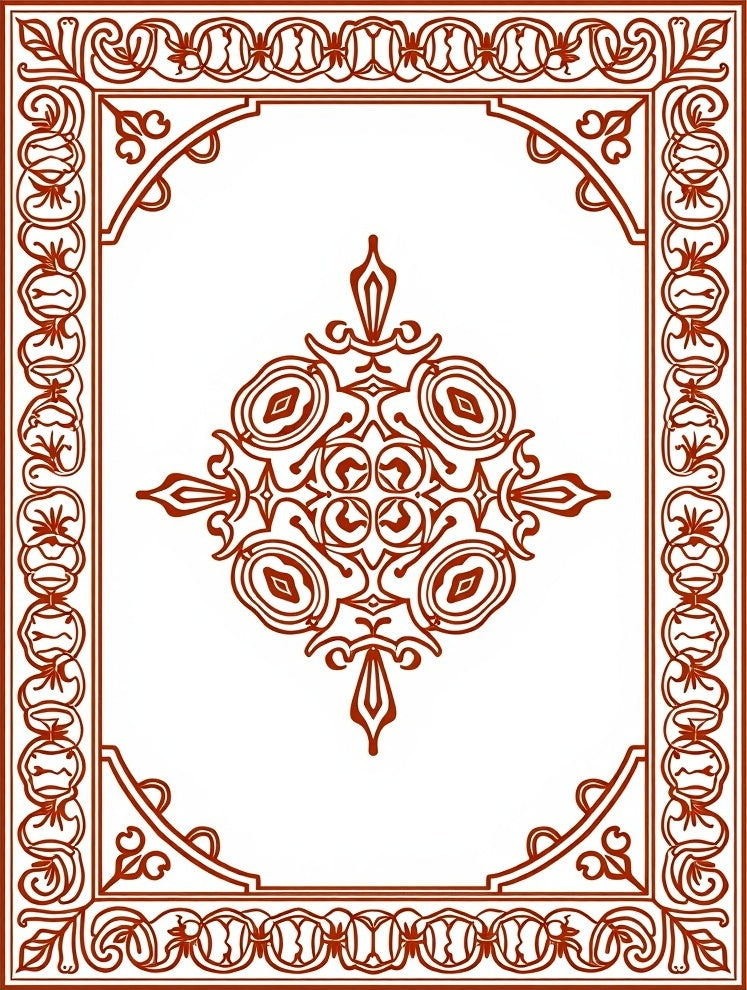 Ornate Brown Centerpiece Border Rug