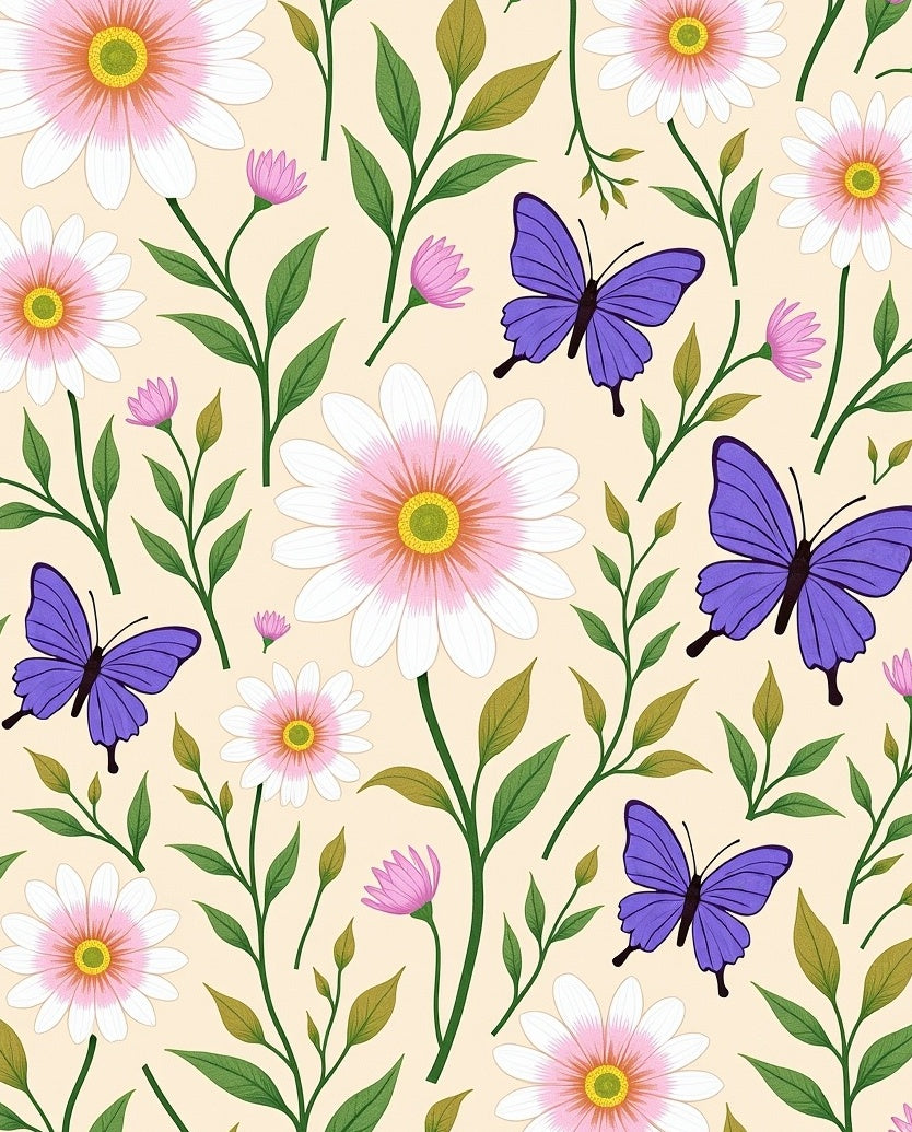 Whimsical Purple Butterfly Daisy Garden Rug