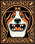 Bright Orange Dog Face Bordered Rug