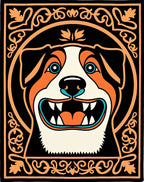 Bright Orange Dog Face Bordered Rug