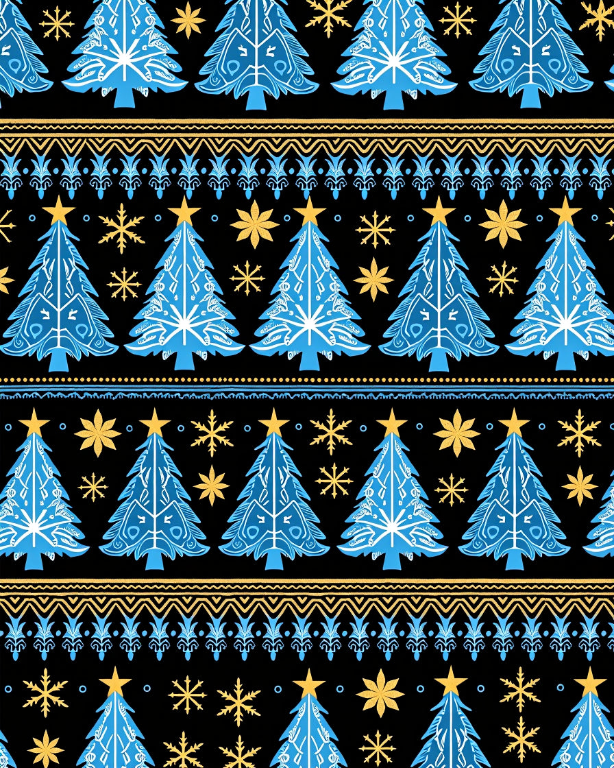 Nordic Blue Christmas Tree Snowflakes Rug