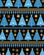 Nordic Blue Christmas Tree Snowflakes Rug