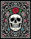 Red Rose Skull Black Vine Arrangement Rug