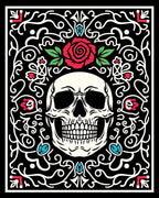 Red Rose Skull Black Vine Arrangement Rug