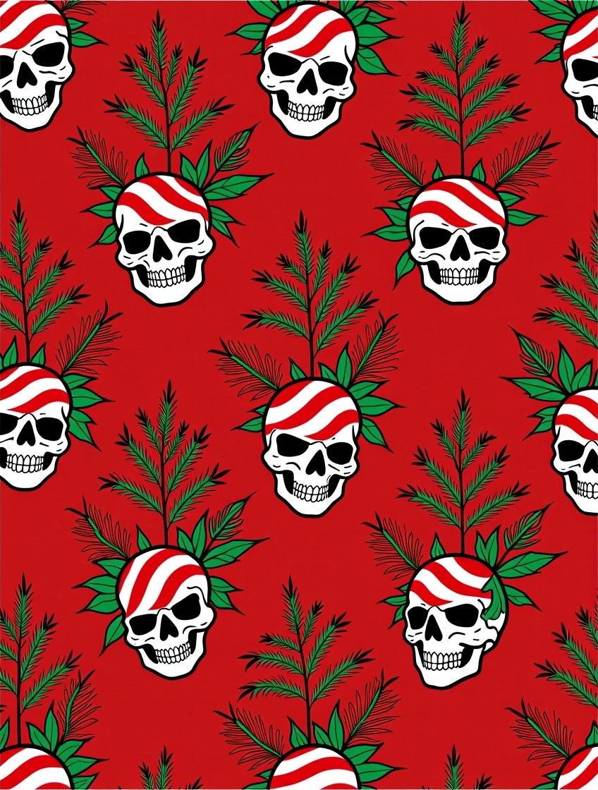 Red Skull Green Branch Christmas Rug