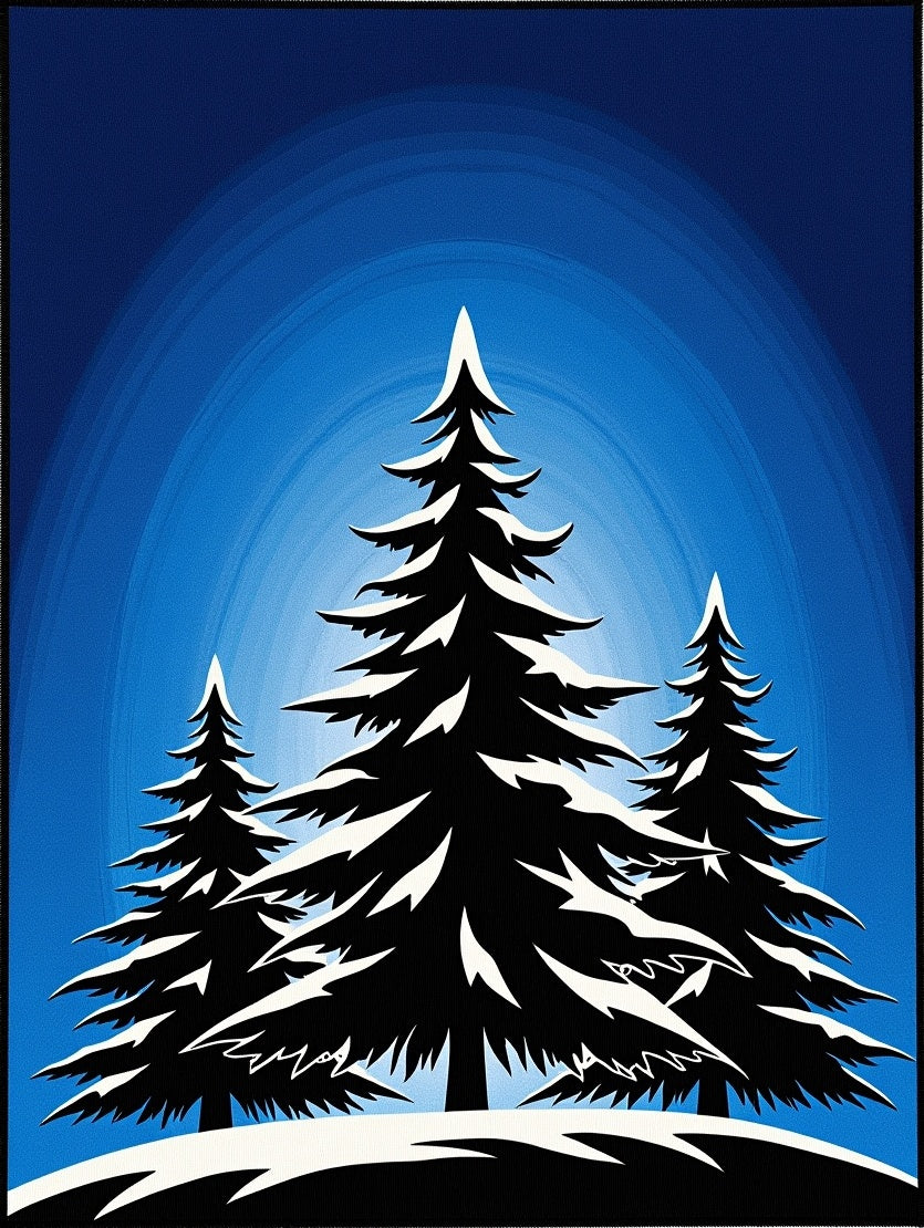 Midnight Blue Winter Evergreen Forest Rug