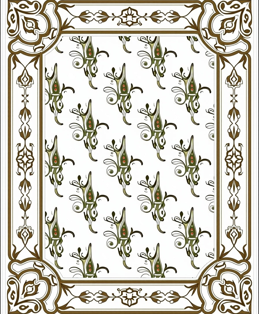 Elegant Olive Green Floral Scroll Rug