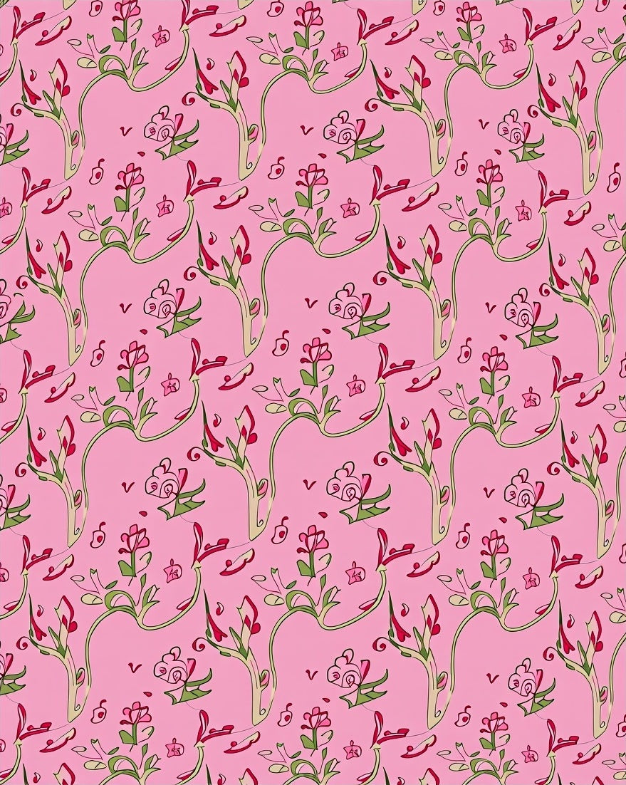 Pink Floral Vine Swirl Rug