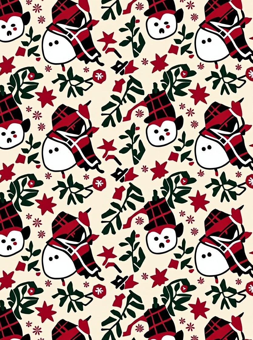 Festive Red Plaid Snowman Foliage Rug