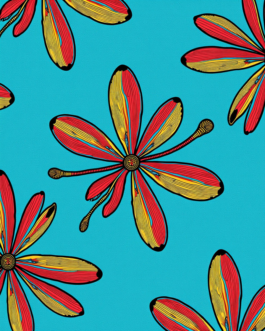 Vibrant Aqua Red Yellow Floral Reprise Rug