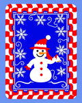 Playful Snowman Red Snowflake Border Rug