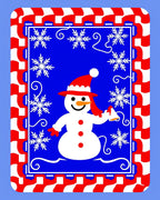 Playful Snowman Red Snowflake Border Rug