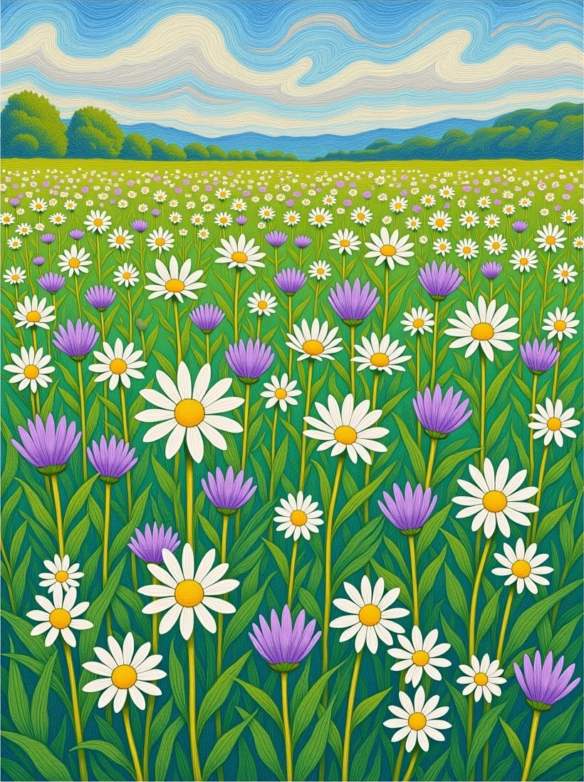 Vibrant Daisy Field Meadow Rug