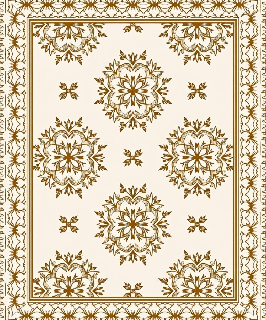 Antique Golden Floral Medallion Border Rug