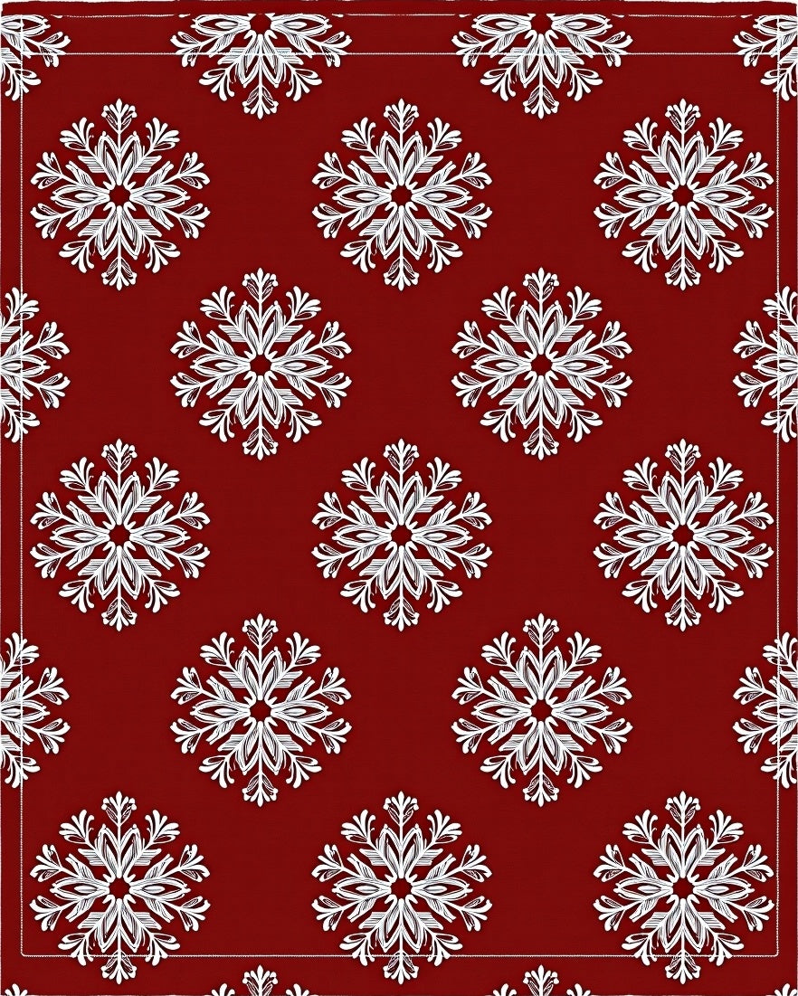 Crimson White Snowflake Repeating Pattern Rug