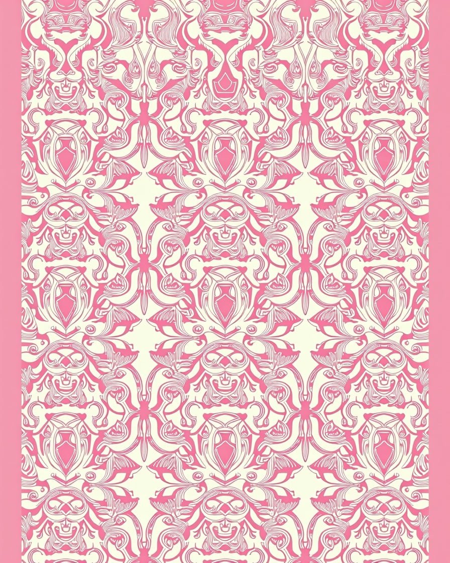 Pink Baroque Floral Symmetry Rug