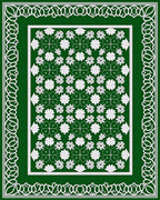Emerald Green White Floral Lattice Border Rug
