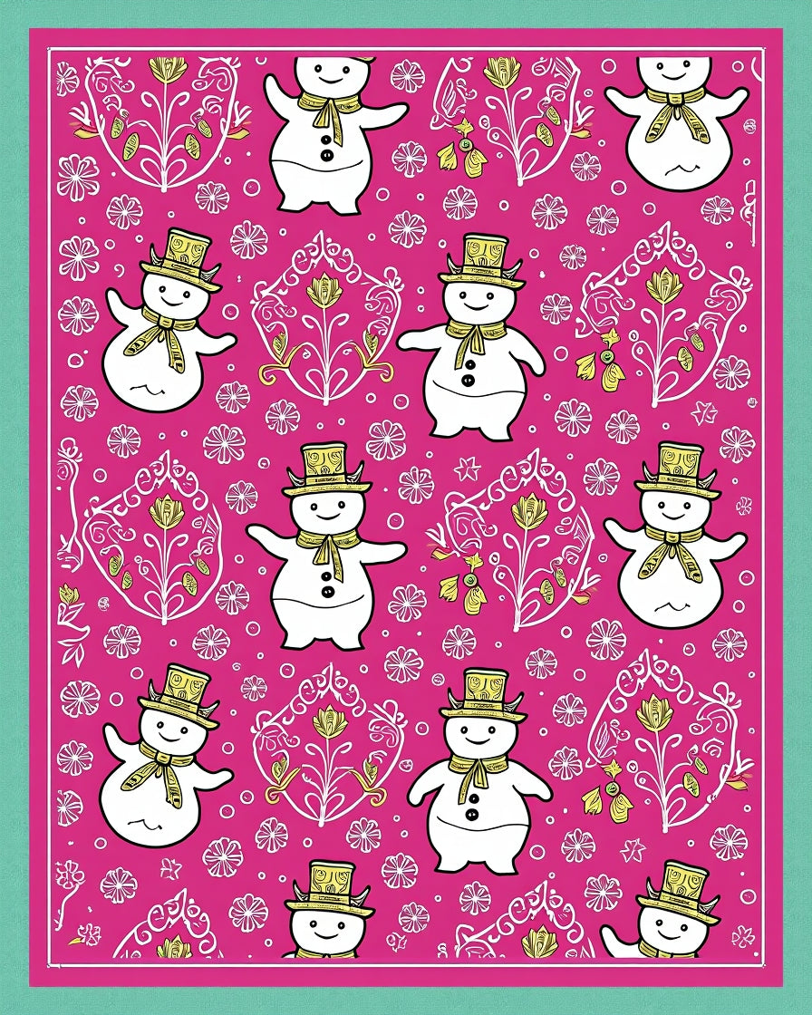 Pink Snowman Floral Whimsical Festive Rug