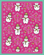 Pink Snowman Floral Whimsical Festive Rug