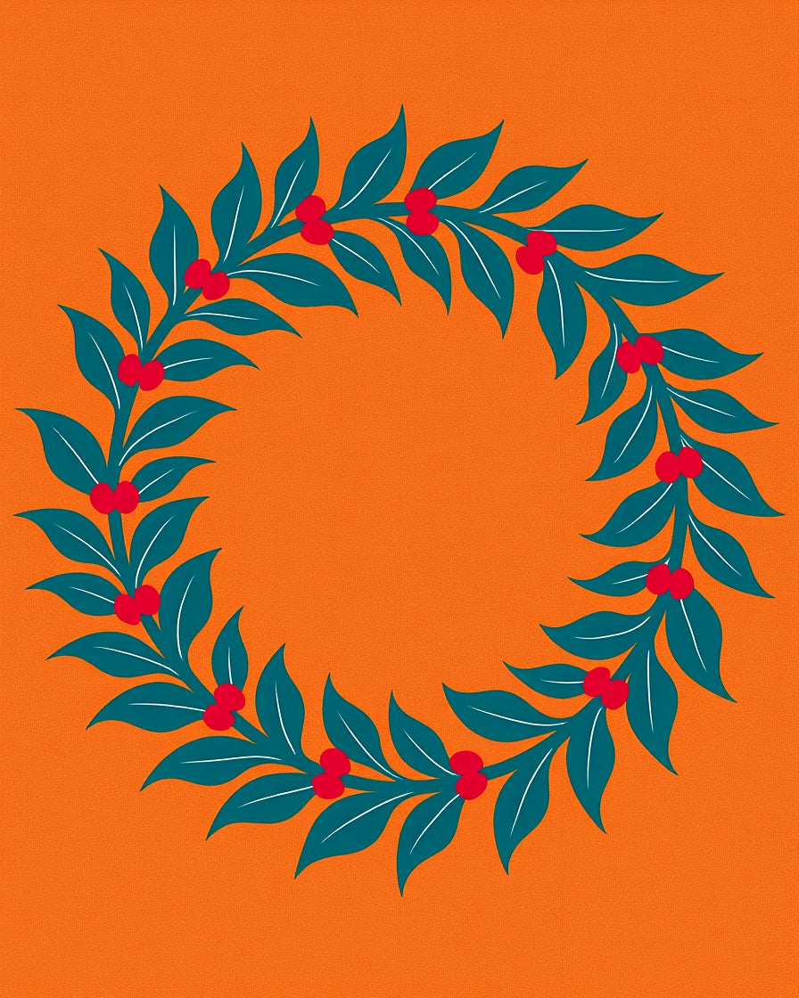 Orange Teal Berry Wreath Rug