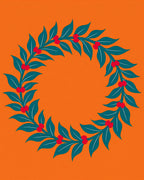 Orange Teal Berry Wreath Rug